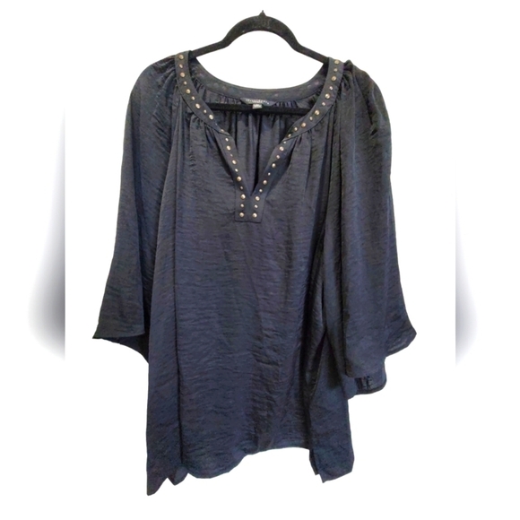 Investments 2X Metallic Beads Embellished Batwing Sleeve V Neck Blouse - Picture 1 of 6